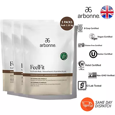 ARBONNE FeelFit Chocolate Flavour Pea Protein Shake 1.2kg X3 Vegan 30 Servings • £54.99