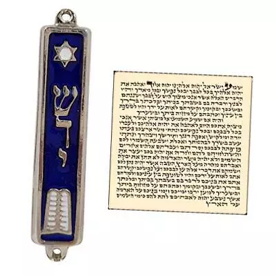  Ten Commandments MEZUZAH With Scroll Silver Tone Enamel Israel Judaica Door  • $20.86