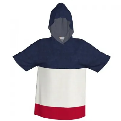 XL Lularoe Americana Frankie Short Sleeve Hoodie Red White Blue Colorblock NWT • $11.99