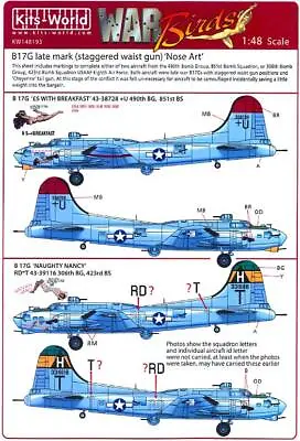 Kits World Decals 1/48 B-17G FLYING FORTRESS LATE MARK WITH STAGGERED WAIST GUNS • $12.99