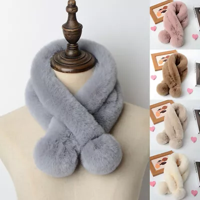 Fuzzy Thickened Pompom Shawls Two Fur Balls Neck Warmer Neckerchief Neck Cover • $7.05