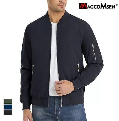 Men's Varsity Bomber Jacket Casual Zip Up Lightweight Baseball Coat Windbreaker • $35.98