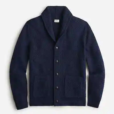 J. CREW Men's Checker-stitch Shawl Collar Cardigan Sweater Blue - $138 NWT • $113.99