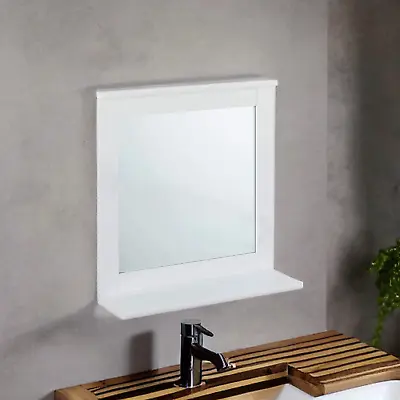 Stylish White Wooden Wall Mounted Bathroom Mirror With Cosmetics Shelf • £17.99