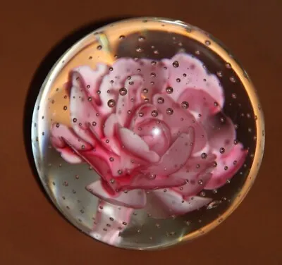 Glass Floral Paperweight Rose Peony Pink Hand Blown Vintage 3” Round   • $15.75