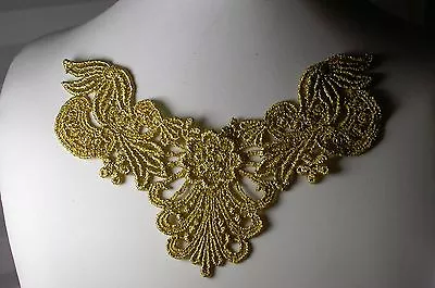 Venise Lace Yoke Applique 6  X 4.25  - Metallic Gold 12 Pieces • $22.95