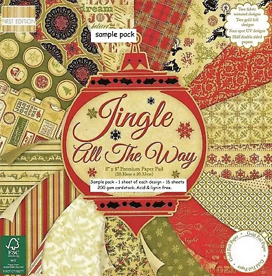 JINGLE ALL THE WAY Dovecraft 8 X 8 Sample Paper Pack 16 Sheets 200gsm Christmas • £2.49