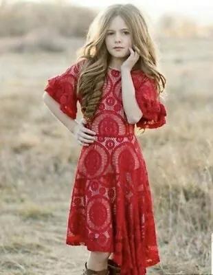 Mia Joy Joyfolie Red Lace Dress Girls Size 14 High Low Ruffle Short Sleeve • $69