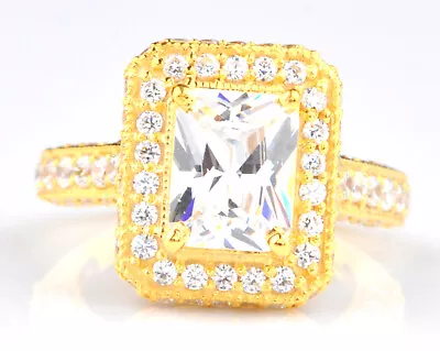 14KT Yellow Gold / D-Color Fancy Cut 5.00Ct Solitaire With Accents Wedding Ring • $420