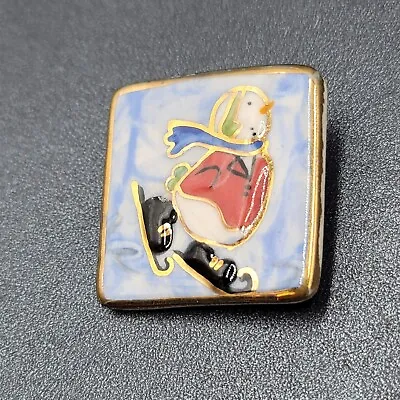 Vintage Hand Painted Snowman Porcelain Winter  Christmas Brooch 1.5  • $12