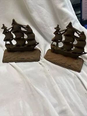 Antique 1920's Cast Iron Old Ironside Uss Constitution Sailing Ship Bookends • $19.99