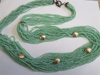 Vintage 40 Inch LONG STATEMENT Multi 24 Strand Mint Green GLASS Beaded  Necklace • $8.99