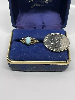 Antique Art Nouveau Oval Turquoise Cabochon Art Glass Bead Gold Filled Ring Sz 8 • $69.99