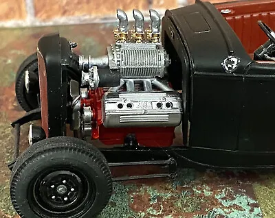 1/24 Scale:  Supercharged Ford Flathead Engine W/ Ardun Heads; Resin; 3D Print. • $19.99