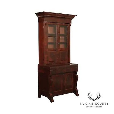 Antique 19th C. American Classical Empire Mahogany Secretary Desk Bookcase • $2795