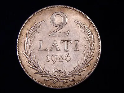 Latvia 1926 2 Lati SCARCE Key Date Almost UNC To Uncirculated Nice Silver Coin! • $27