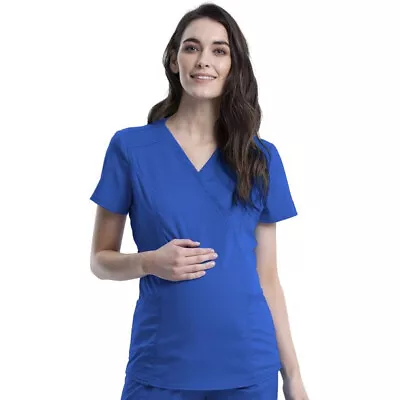 Maternity Scrub Mock Wrap Top Cherokee Workwear Revolution 688 Royal Blue Small • $16.99