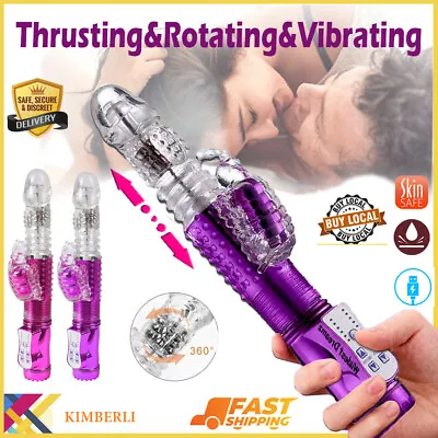 Thrusting Rotating Rabbit Vibrator Telescopic G-Spot Clit Massager Dildo Sex Toy • $18.95