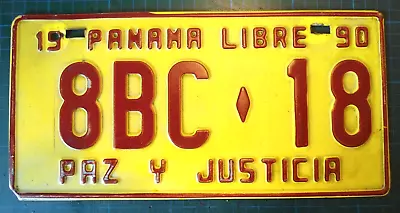 Vintage 1990 8BC-18 Panama Paz Y Justicia Car Vehicle License Number Plate • $8.70