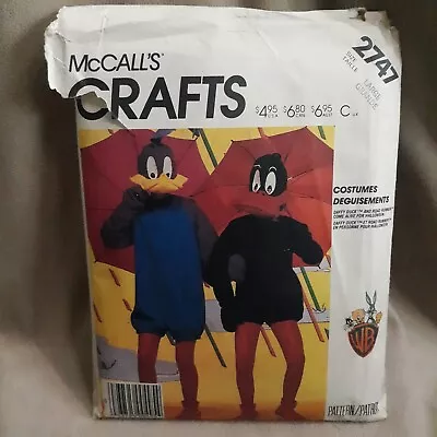 Vintage 1986 MCCalls Craft Sew Pattern Daffy Duck Road Runner Warner Bros 2747 L • $6