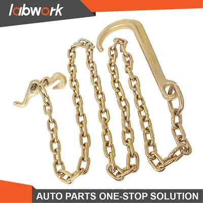 Labwork 5/16 X 8FT Grade 70 Tow Chain 15  J Hook Mini J Grab Hook Towing Wrecker • $36.39