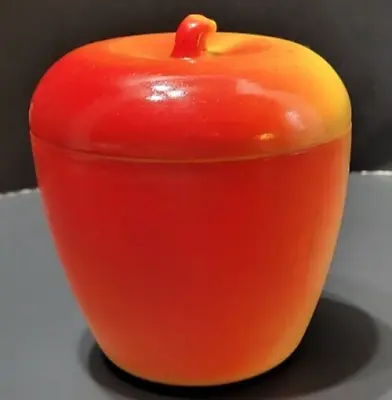 Hazel Atlas Apple Milk Glass Covered Sugar Bowl Jam Jar Red Yellow 4 H Vintage • $7.95