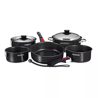 Magma Nestable 10 Piece Induction Non-Stick Enamel Finish Cookware Set - Jet Bla • $369.99