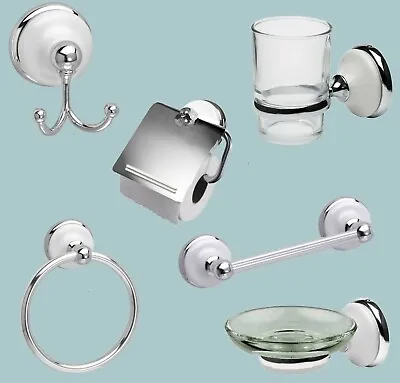 Polished Chrome Bathroom Accessories With White Ceramic Inserts  • £18.68