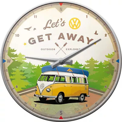 $94.95 • Buy VW Kombi Lets Get Away Old School Retro Wall Clock Man Cave Easter Gifts