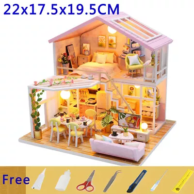 Sweet Time 1:24 Scale DIY Dollhouse Miniature Wooden Dolls House Kit + LED +Tool • £23.99