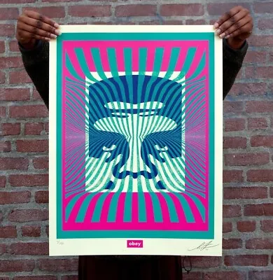 SHEPARD FAIREY Op-Art Icon Aqua Art Print Poster OBEY GIANT #'d/250 • £199.53