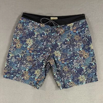 J Crew Swim Trunks Men 33 Blue Floral AOP 9 Inch Inseam Beach Drawstring Pockets • $19.88