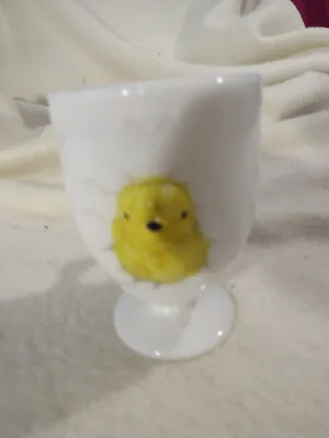 Vintage Milk Glass Egg Cup~ Baby Chick Breaking Out • $9.99