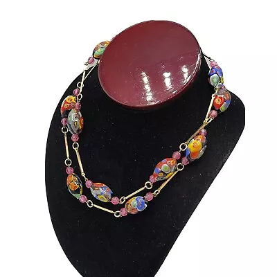 Vtg 30  Necklace Venetian Millefiori Italy Glass Murano Large Italian Beads • $149.99