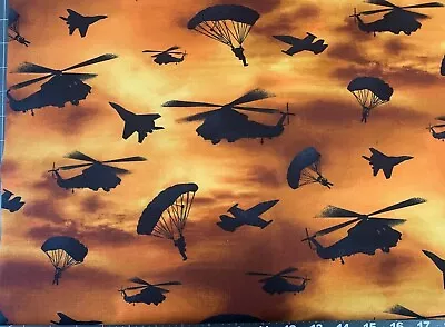 Defenders Of Freedom Military Fabric By The Yard 112-10961 Helicopter Airplane • $10.95