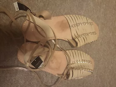 £8 • Buy Next Cream And Gold Ankle Tie Sandals Size 7/41. New With Tags