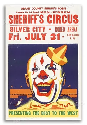 Sheriff's Circus Vintage Style 1950s Creepy Clown Circus Poster - 20x30 • $30.27