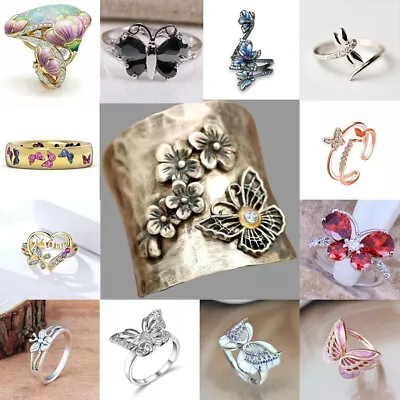 Butterfly Dragonfly Rings Silver Gold Couple Jewelry Gifts For Women Size 6-10 • $1.79