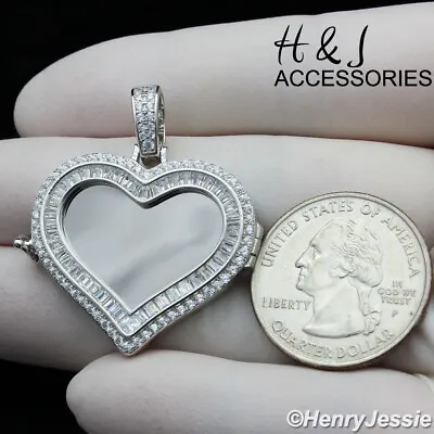 Men Women 925 Sterling Silver Icy Cz Silver 3d Photo Locket Heart Pendant*asp316 • $69.99