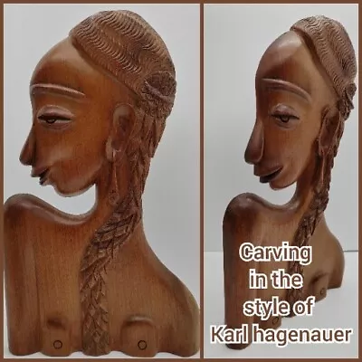 Antique Wooden Sculpture African Female Bust Karl Hagenauer Style Art Deco VGC.  • £125