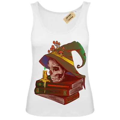 $23.21 • Buy Death's Night T-Shirt Skull Spell Book Wizard Magic Vest White Womens