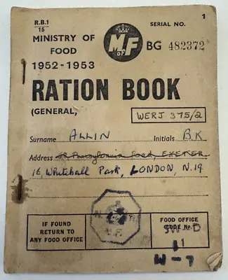 Vintage Ministry Of Food Ration Book Post War  1952 - 1953 History Interest • $37.30