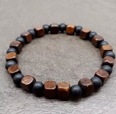 Mens Wood Beaded Bracelet Bangle Cuff Wristband Jewelry Charm Wooden Beads Men • $12.79