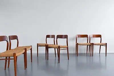 Vintage Set Of Six 1960s Danish Teak Model 75 Dining Chairs By Niels Otto Møller • £2750