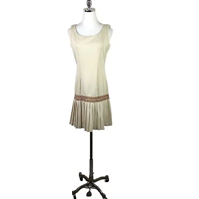 Jodette Vintage 70s Tennis Dress Small Ivory Sleeveless Drop Waist Pleated Skirt • $49.97