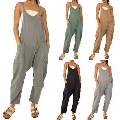 $26.12 • Buy WomenS Spaghetti Strap Dungarees Jumpsuit Pocket Baggy Overalls Romper Playsuit