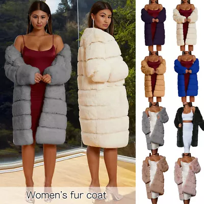 Women Luxury Fashion Fashion Faux Fur Long Coat Jacket Winter Warm Overcoat 90cm • £47.83