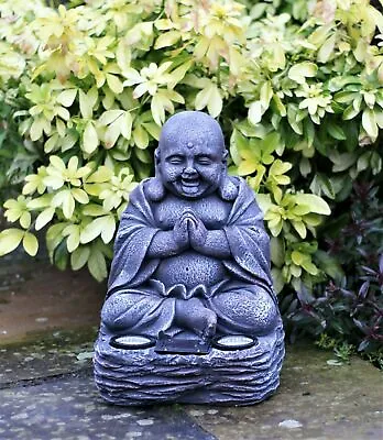 Solar Garden Ornament Sitting Buddha Stone Zen Effect Outdoor Indoor Statue Thai • £18.95