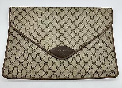 Vintage Gucci Portfolio Document Holder Zipper Clutch Bag Monogram Envelope • $424.99