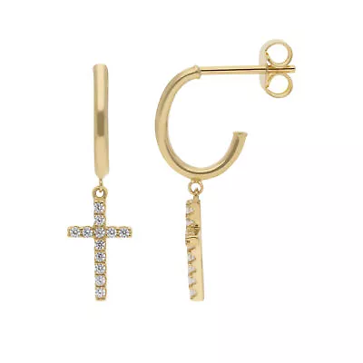 New 9ct Yellow Gold Cubic Zirconia Cross Drop Earrings 9ct Gold For Her • £182.85